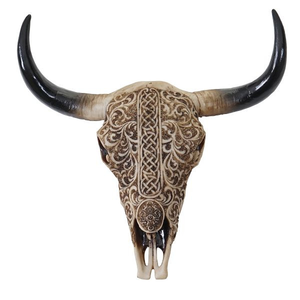 Mendler décoration tête de mort 31cm HWC-C15, trophée tête de taureau longhorn en polyrésine avec tribal, intérieur/extérieur, 60931