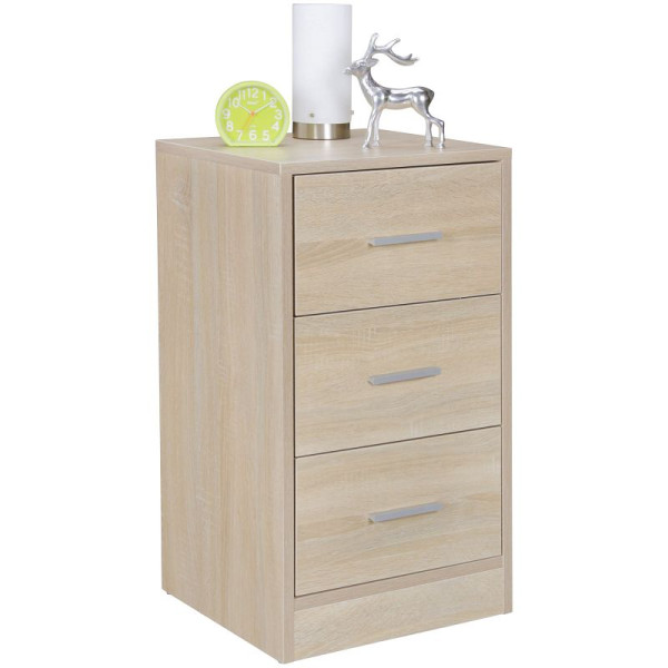 Wohnling console de nuit OLAV bois, moderne avec 3 tiroirs Sonoma, 37,5 x 68 x 35 cm, WL5.156