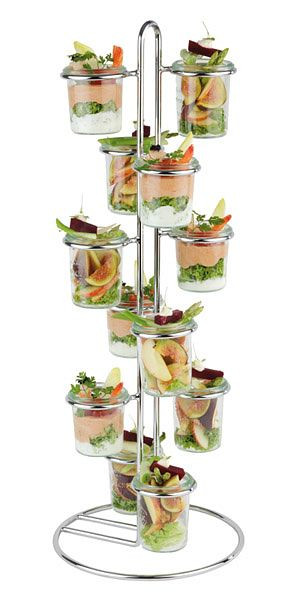 Support de service APS -WECK-, Ø 22 cm, hauteur : 59 cm, métal chromé, 12 anneaux Ø 6 cm, pour 12 verres Weck Ø 6 cm, 33246