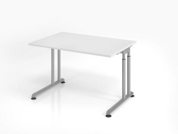 Bureau Hammerbacher ZS12, 120 x 80 cm, plateau : blanc, épaisseur 25 mm, chant épais en ABS, forme rectangulaire, argent, VZS12/W/S