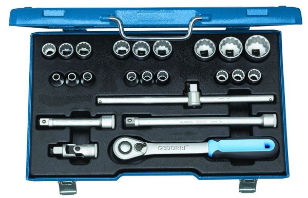 Jeu de clés à douilles GEDORE 1/2", 23 pièces, profil UD 12 pans, 2545845
