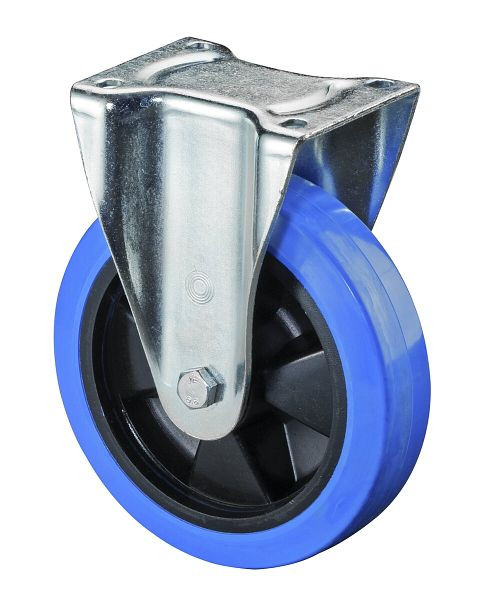 BS Rolls Roulette robuste, roulette fixe, largeur de roue 50 mm, Ø roue 200 mm, capacité de charge 400 kg, bandages élastiques bleus, plastique, roulement à rouleaux, L610.B61.200