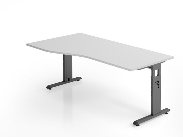 Bureau Hammerbacher OS18, 180 x 100/80cm, plateau : gris, épaisseur 25 mm, chant ABS 2 mm, forme libre, montage possible à gauche ou à droite, VOS18/5/G