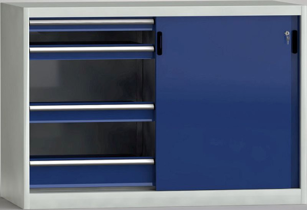 Armoire à portes coulissantes KLW comme armoire côté machine 1000 x 1500 x 815 mm H x L x P avec portes coulissantes verrouillables, cloison centrale, 7SS-ST1000ETB-002MPB