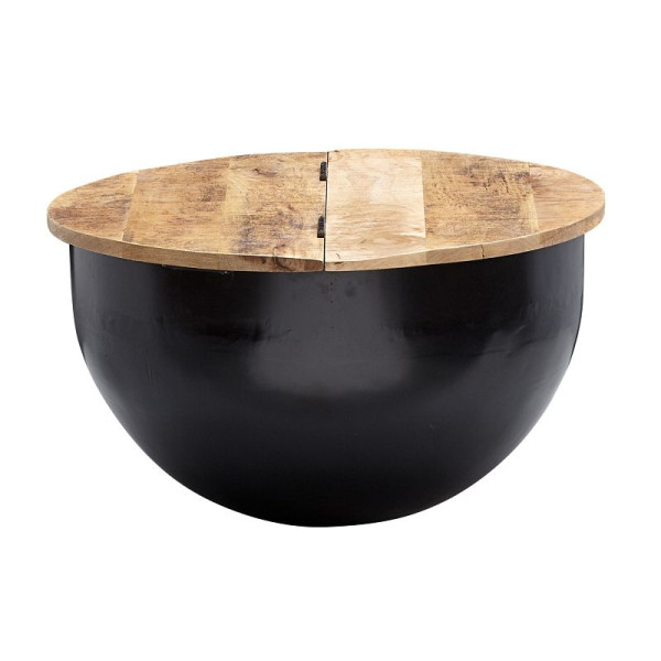 Wohnling Table basse ronde en bois massif de manguier et métal, 60x34x60 cm, style industriel, WL6.323