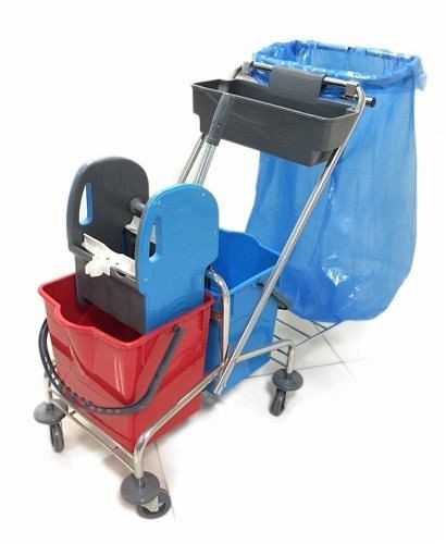 Chariot double professionnel RMV/chariot essuie-tout Multi 2 x 18 litres avec étagère et support sac poubelle, RMV10.008