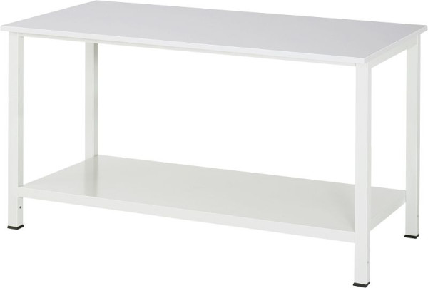 Table de travail RAU série 900, L1500xP800xH825mm, plan de travail EGB recouvert de résine mélamine, épaisseur 28mm, avec étagère en bas, profondeur 650mm, 03-900-6-ME28-15.12