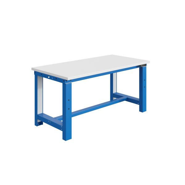 Etabli SOFAME SI, réglable en hauteur électriquement, L 1200 x P 750 x H 740 à 1240 mm, plan de travail RESITOP stratifié 40 mm, bleu ciel RAL 5015, W010010828BI