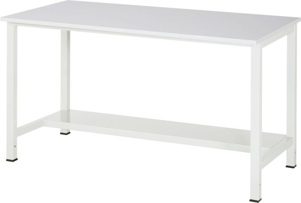 Table de travail RAU série 900, L1500xP800xH825mm, plan de travail EGB recouvert de résine mélamine, épaisseur 28mm, avec étagère en bas, profondeur 320mm, 03-900-3-ME28-15.12