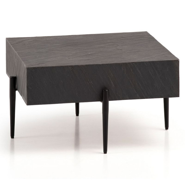 Wohnling table basse 64x64x35 cm aspect pierre / table de canapé en métal anthracite carrée, table de salon design table basse solide, WL6.792