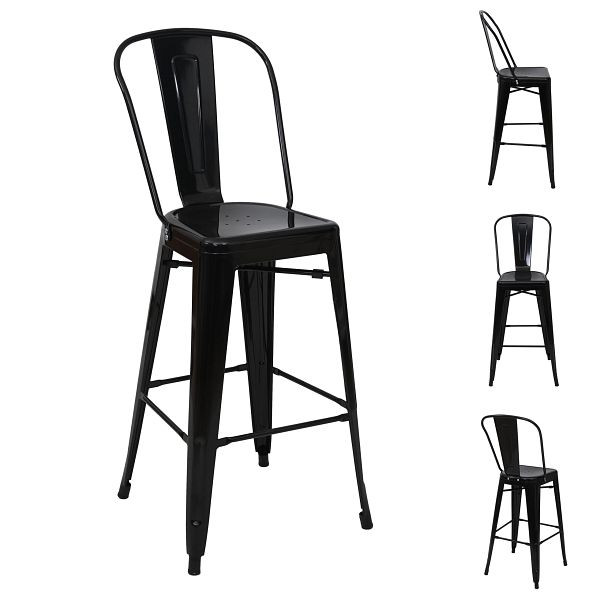 Mendler Lot de 4 tabourets de bar HWC-A73, tabouret de bar avec dossier, design industriel en métal, noir, 4x59866