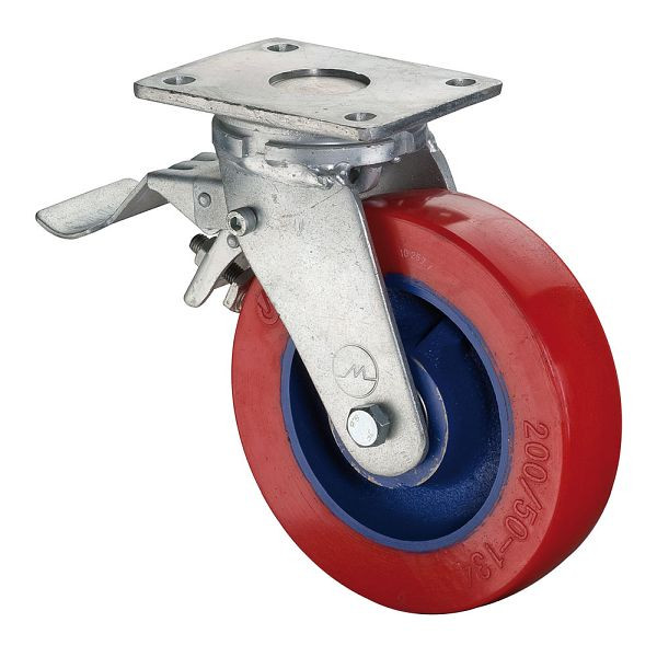 Roulettes BS Roulette robuste avec roue/blocage, largeur 80 mm, Ø250 mm, jusqu'à 950 kg, polyuréthane coulé 78 Shore A, corps coulé, roulements à billes, RR120.C11.251