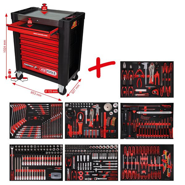 KS Tools PERFORMANCEplus set de dessertes d'atelier P10, avec 397 outils et 7 tiroirs, 810.7397