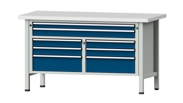 Établis ANKE établi à caissons, modèle 259 V, 1500 x 700 x 840 mm, RAL 7035/5010, KSP 40 mm, 304.148