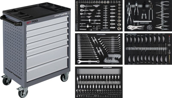 Chariot d'atelier Kraftwerk BASIC LINE BT700, 7 tiroirs, 274 pièces, 102.117.106