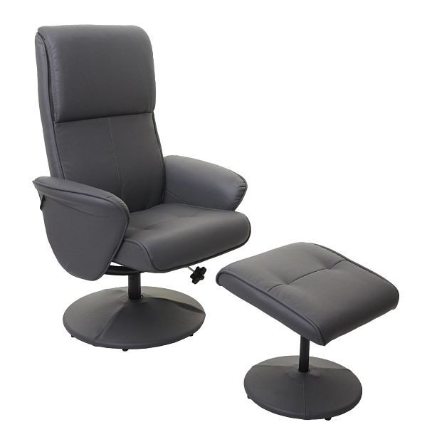 Mendler Fauteuil Relax Helsinki, Fauteuil TV Fauteuil TV Relaxliege avec tabouret, similicuir, gris mat, 74600