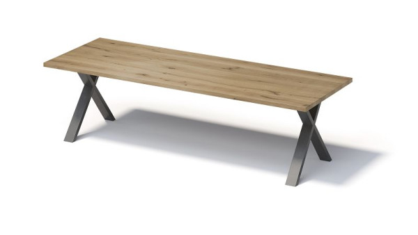 Bisley Fortis Table Regular, 2800 x 1000 mm, bord droit, surface huilée, cadre en X, surface: naturel / couleur du cadre: acier brillant, F2810XP303