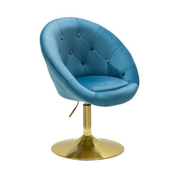 Wohnling chaise longue velours bleu / or chaise pivotante design avec dossier, WL6.301