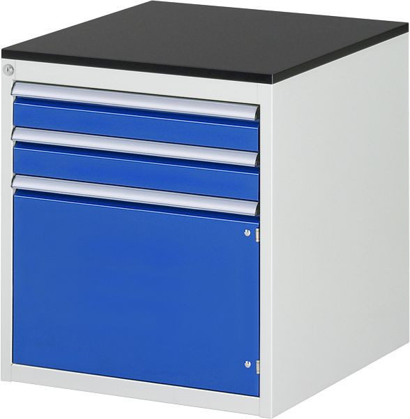 Armoire à tiroirs RAU série 7000, L580xP650xH640mm, tiroirs : 2xH90mm, porte battante H360mm, plan de travail recouvert de résine mélamine, 03-L3.5AR-M.11
