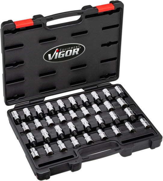 Jeu d'embouts de tournevis VIGOR, M5 - M16, T20 - T70, nombre d'outils : 36, V2496