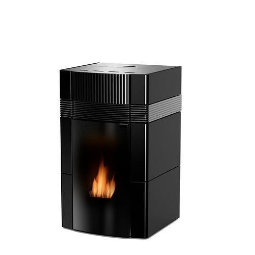 Robin Wood A++ Poêle à pellets à eau Woody 24 kW avec revêtement en céramique noire, RWW24B