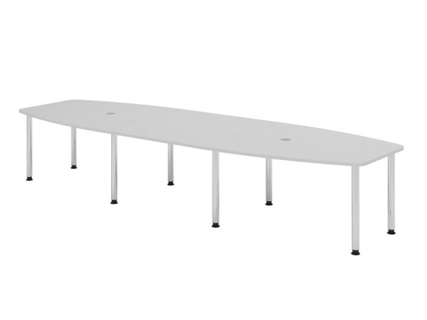 Table de conférence Hammerbacher KT40C, 400 x 130 cm, plateau : gris, épaisseur 25 mm, structure à huit pieds chromée, tube rond 6 cm, hauteur de travail 72-74 cm, VKT40C/5/C