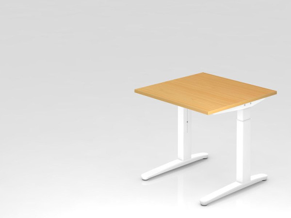 Bureau Hammerbacher pied C 80x80cm hêtre/blanc, coulisses en aluminium blanc, VXB08/6/WW
