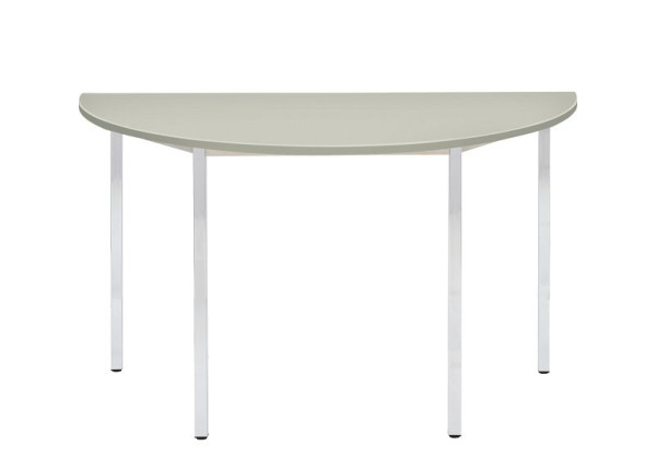 Table polyvalente Bisley MULTI Desking, demi-ronde, chromée, 25 mm, décor G gris, H 740 x L 1400 x P 700 mm, MTC25H1407G399