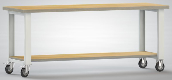 Etabli standard mobile KLW - 2000 x 700 x 840 mm L x l x H, avec plan de travail multiplex en hêtre 2000 x 700 x 40 mm, WS880N-2000M40-X7003