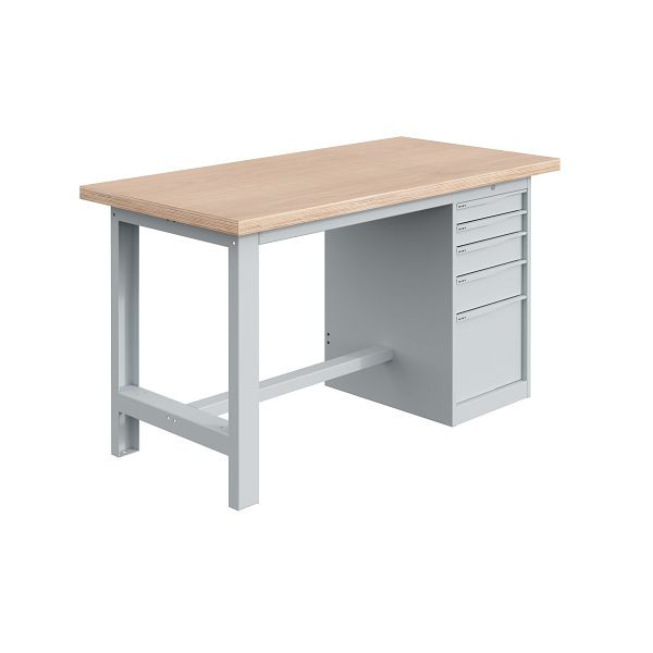 Etabli SOFAME SI, 1800x750x840mm, plateau multiplex 40 mm avec caisson de base 1 tiroir 75 + 4 tiroirs 150mm, gris clair RAL 7035, W010010721GC