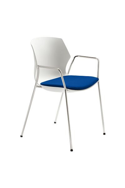 Mayer Sitzmöbel myPRIMO chaise empilable avec accoudoirs, coque d'assise blanche, revêtement d'assise bleu moyen, structure chromée, 2511_01_02_A_26396
