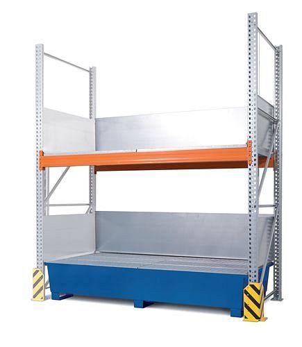 Rayonnage combiné DENIOS 3 K4-I.13 avec bac de récupération revêtu, pour 4 IBC de 1000 litres chacun, unité complémentaire, 209-420