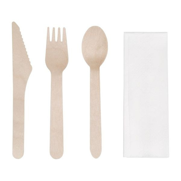 Ensemble de couverts en bois compostables Fiesta (250 pièces) DF422