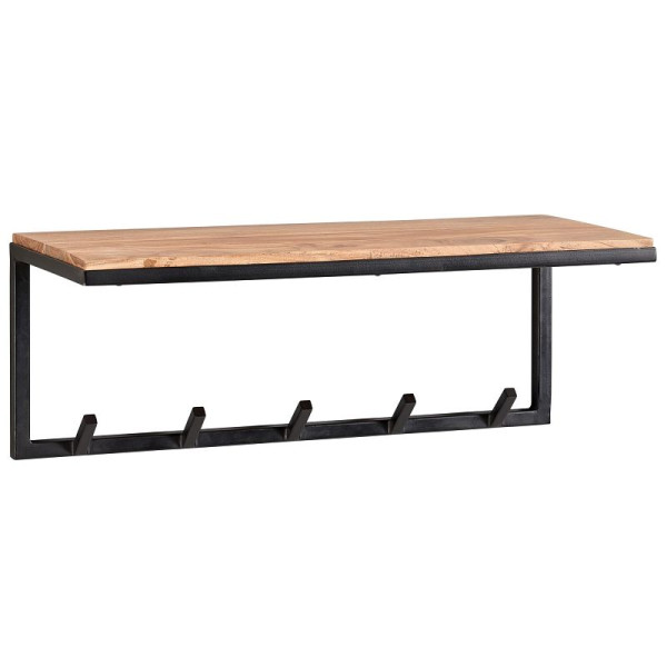 Wohnling Design Porte-Manteau Mural Bois d'acacia Massif/Métal 70x27x30 cm, Porte-Manteau avec étagère, Porte-Manteau de Couloir Bois Mural, WL6.354