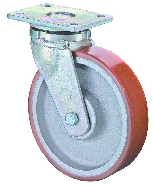 Roues BS Roulette robuste, largeur de roue 50 mm, roue Ø 200 mm, capacité de charge 1000 kg, polyuréthane coulé 95 Shore A, roue coulée, roulement à billes, RR100.C10.200