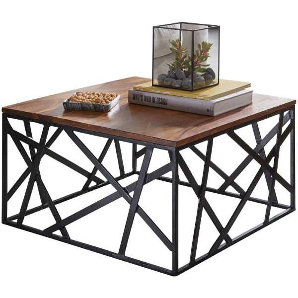 Table basse Wohnling BEKAL 60 x 35 x 60 cm bois massif Sheesham / métal, WL5.596