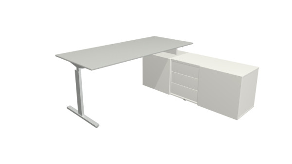 Kerkmann poste de travail complet Form 2, bureau 180 x 80 cm x 74 cm, buffet 160 x 50 x 58 cm, gris clair, 11026211