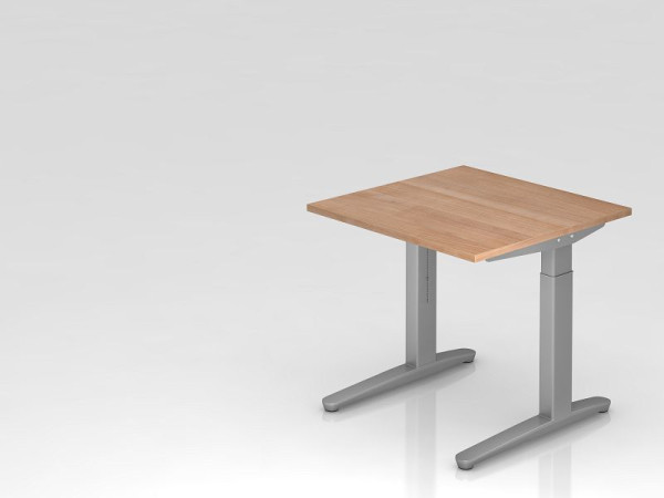 Bureau Hammerbacher pied C 80x80cm noyer/argent, coulisses en aluminium argent (similaire à RAL 9006), VXB08/N/SS