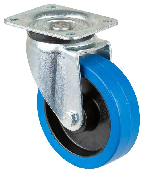 Roulette robuste BS Wheels, largeur de roue 42 mm, Ø roue 160 mm, capacité de charge 300 kg, bandages élastiques bleus, corps de roue en plastique, roulement à rouleaux, L600.B61.160