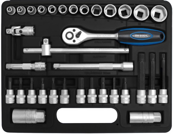 Jeu de clés à douilles SW-Stahl, 3/8", 34 pièces, inserts hexagonaux pour un couple maximal, 06520L