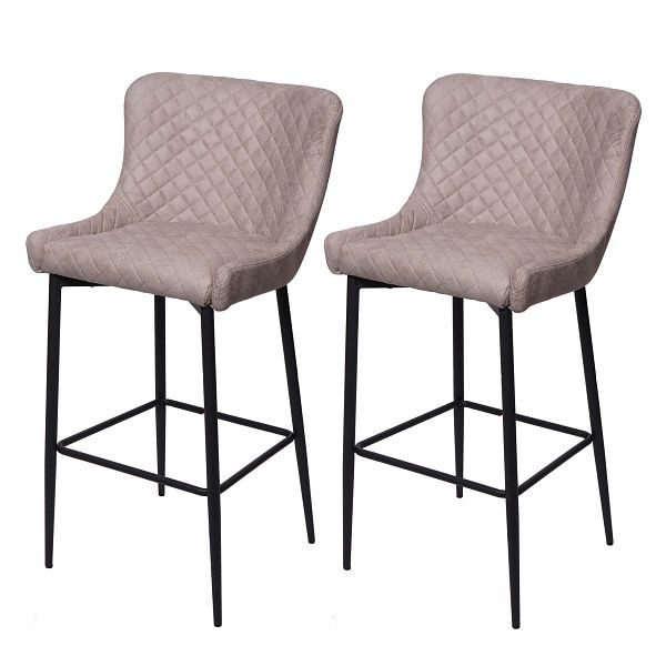 Ensemble de 2 tabourets de bar Mendler HWC-H79, tabouret de bar, repose-pieds en métal vintage, tissu/textile gris, 74059