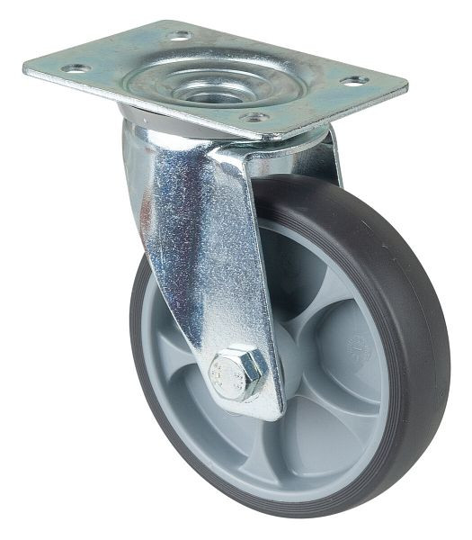 Rouleau de transport BS rollers, largeur 32 mm, Ø125 mm, jusqu'à 120 kg, pneus thermoplastiques gris, corps de roue en plastique, roulement à rouleaux, plateau, LS400.B44.126