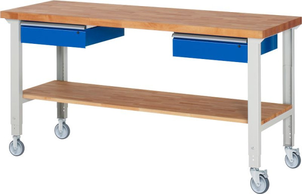 Etabli mobile RAU (réglable en hauteur) 7002A7, 2000x700x950-1000mm, 2 roulettes fixes et roulettes pivotantes chacune, 05-7002A7-207B4H22.11