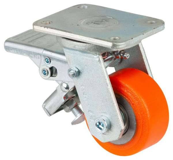 Roulettes BS Roulette robuste avec roue/blocage, largeur 36 mm, Ø80 mm, jusqu'à 250 kg, polyuréthane coulé 95 Shore A, corps coulé, roulement à billes, RR120.C10.080
