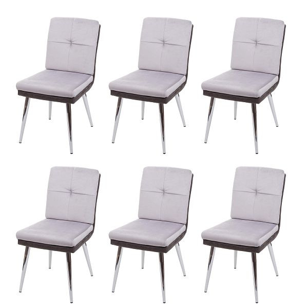 Mendler HWC-G48 ensemble de 6 chaises de salle à manger, chaises de cuisine, fauteuils rembourrés, similicuir velours, gris, 3x71556