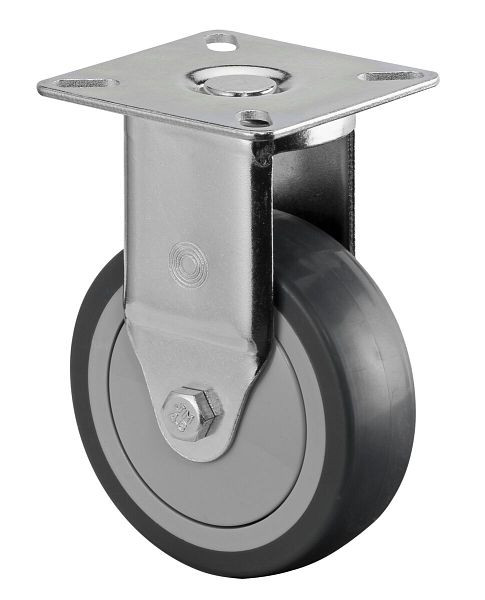 Rouleau d'appareil BS rollers, plateau, largeur de roue 25 mm, roue Ø 75 mm, capacité de charge 60 kg, bande de roulement en caoutchouc gris, roulement à billes, lot de 8, A310.A85.075