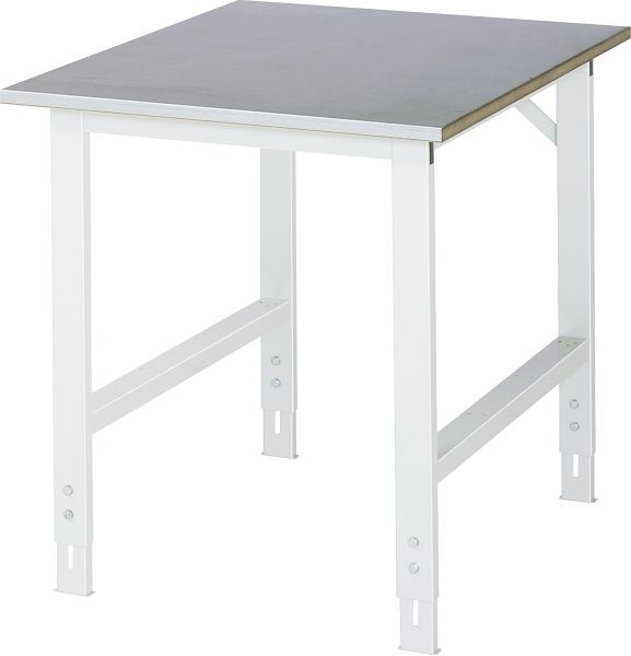 Table de travail RAU série Tom (6030) - réglable en hauteur, plan de travail avec revêtement en tôle d'acier, 750x760-1080x1000 mm, 06-625S10-07.12