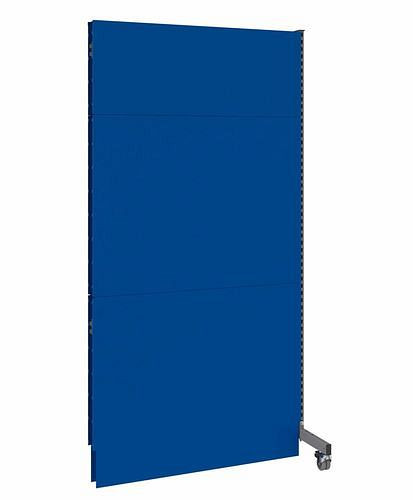 Cloison acoustique mobile DENIOS, panneau rapporté, L 1250, H 2500 mm, tôle perforée acoustique sur deux faces, gris/bleu, 293122
