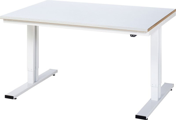 Table de travail RAU série adlatus 300 (réglable électriquement en hauteur), plan de travail avec revêtement en tôle d'acier, 1500x720-1120x1000 mm, 08-WT-150-100-S