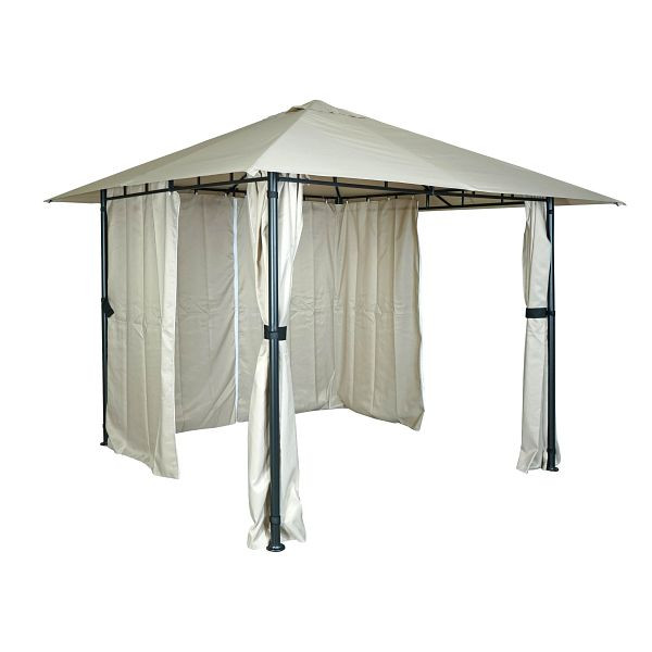 Mendler Pergola HWC-J63, auvent de terrasse pour pavillon de jardin avec paroi latérale, 3x3m, beige crème, 82053